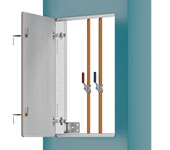 Complete view of access door and panel open hygipod safe Complete view of access door and panel open hygipod safe