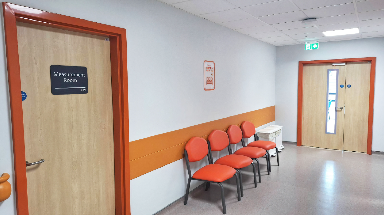 hygidoor with vision panel in healthcare corridor
